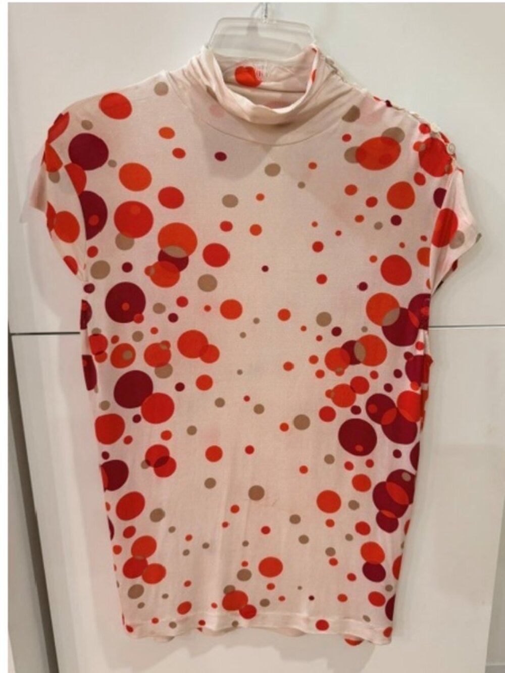 Max Mara Mock Neck Top Size Medium – Cream Polka Dot Designer Tee